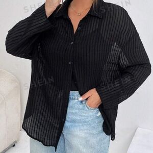 Striped Black Mesh button up shirt